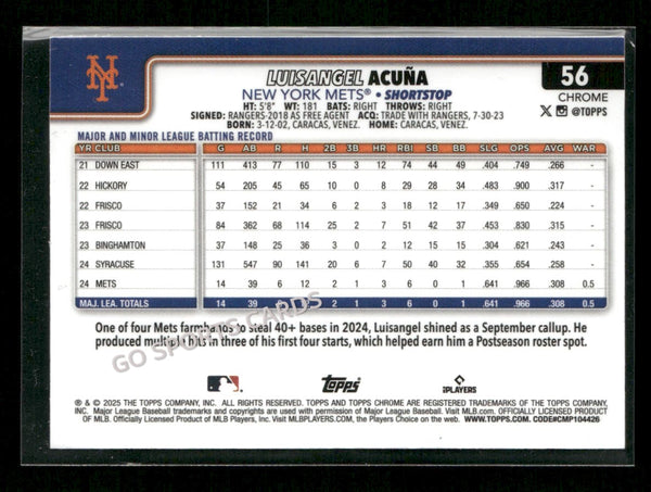 2025 Topps Chrome Luisangel Acuna #56 RC Rookie