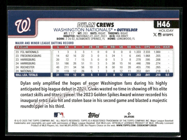 2025 Topps Holiday Dylan Crews #H46 RC Rookie