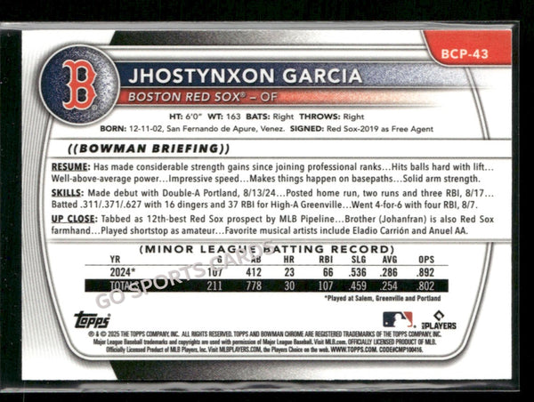 2025 Bowman Chrome Jhostynxon Garcia 1st #BCP-43 RC Rookie