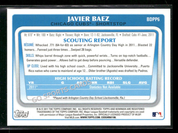 2011 Bowman Prospects Javier Baez #BDPP6 1st RC Rookie