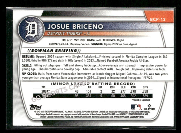 2025 Bowman Chrome Josue Briceno #BCP-13 1st RC Rookie