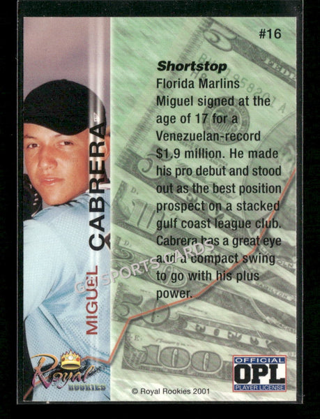 2001 Royal Rookies Futures Miguel Cabrera #16 RC