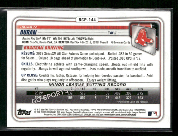 2020 Bowman Chrome Prospects Jarren Duran #BCP-144 1st RC