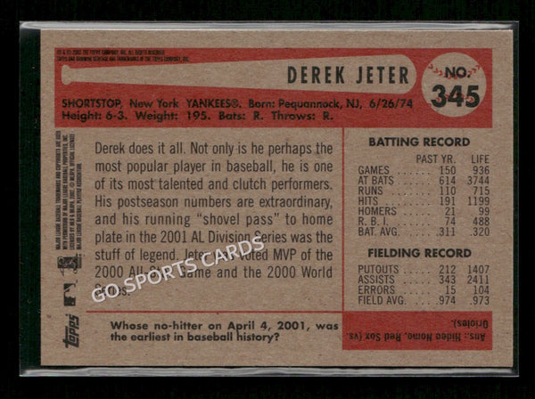 2002 Bowman Heritage Derek Jeter #345