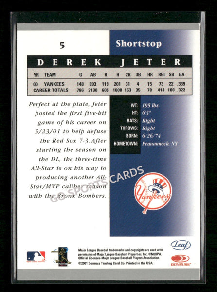 2001 Leaf Certified Materials Derek Jeter #5
