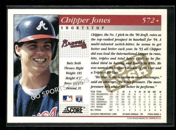 1994 Score Gold Rush Chipper Jones #572 RC Rookie