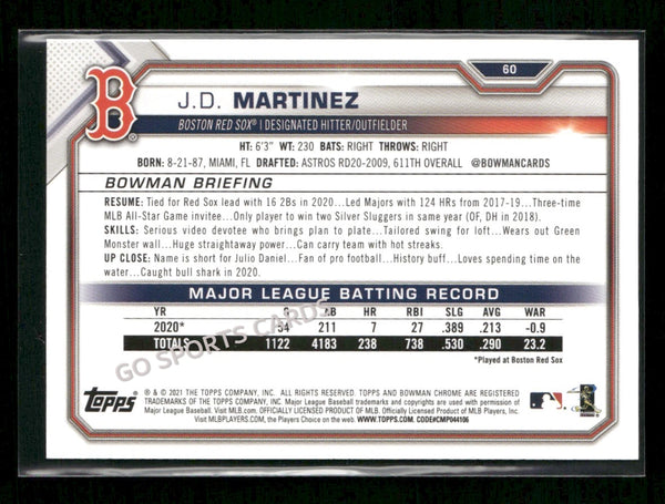 2021 Bowman Purple Refractor /250 JD Martinez #60
