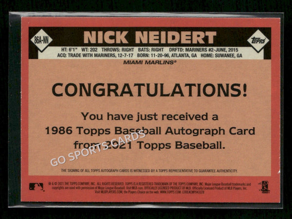 2021 Topps 1986 Topps Baseball Autographs Series 2 Nick Neidert #86A-NN AU RC