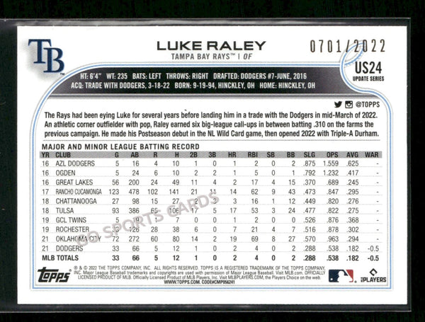 2022 Topps Update Series Luke Raley #US24 Gold /2022