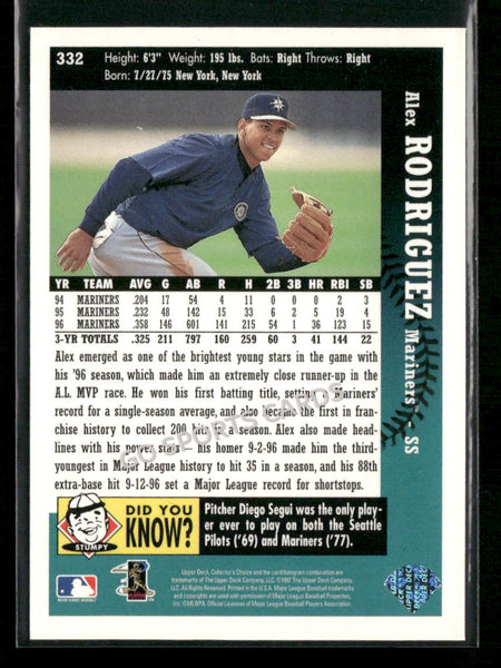 1997 Upper Deck Collector's Choice Ken Griffey Jr Hot List Alex Rodriguez #332