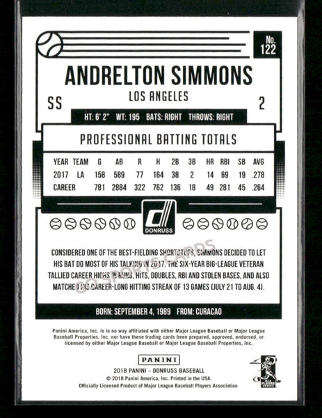 2018 Panini Donruss Artist Proof 1 /10 Andrelton Simmons #122 SSP