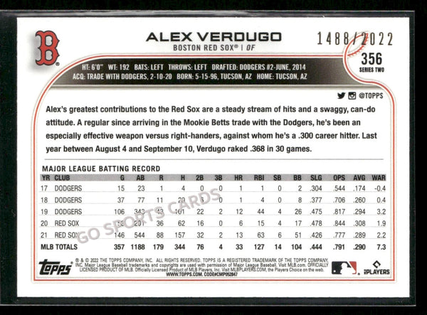 2022 Topps Series 2 Gold /2022 Alex Verdugo #356