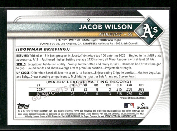 2025 Bowman Jacob Wilson #9 RC Rookie