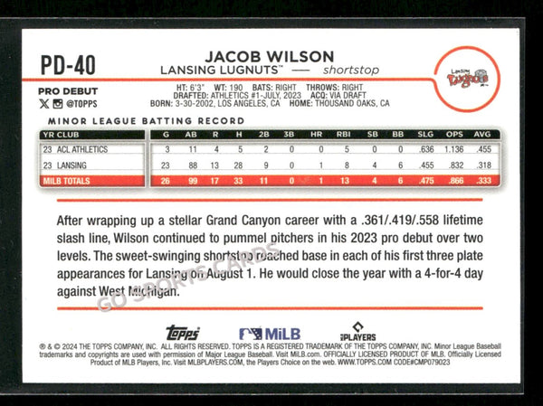 2024 Topps Pro Debut Jacob Wilson #PD-40 RC Rookie