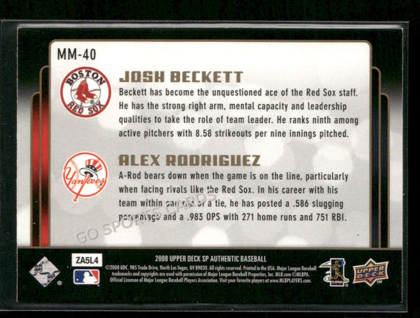 2008 SP Authentic Marquee Matchups Josh Beckett Alex Rodriguez #MM-40