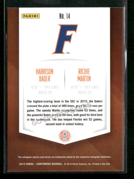 2015 Panini Contenders Collegiate Connections Harrison Bader Richie Martin #14 RC