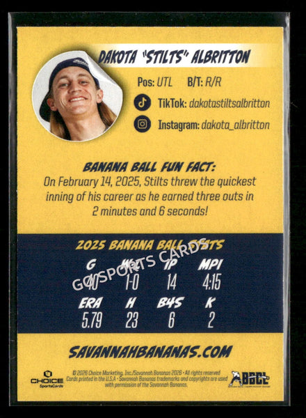 2026 Savannah Bananas Dakota Stilts Albritton