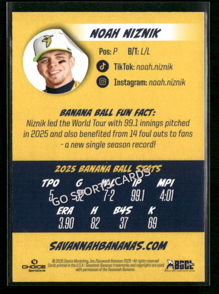 2026 Savannah Bananas Noah Niznik