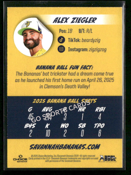 2026 Savannah Bananas Alex Ziegler