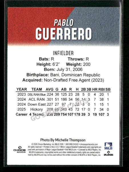 2026 Hickory Crawdads 1st Pablo Guerrero