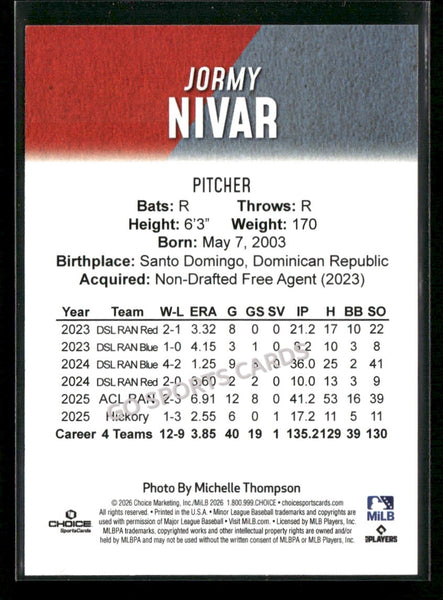 2026 Hickory Crawdads 1st Jormy Nivar