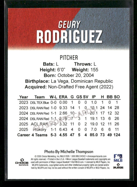 2026 Hickory Crawdads 1st Geury Rodriguez