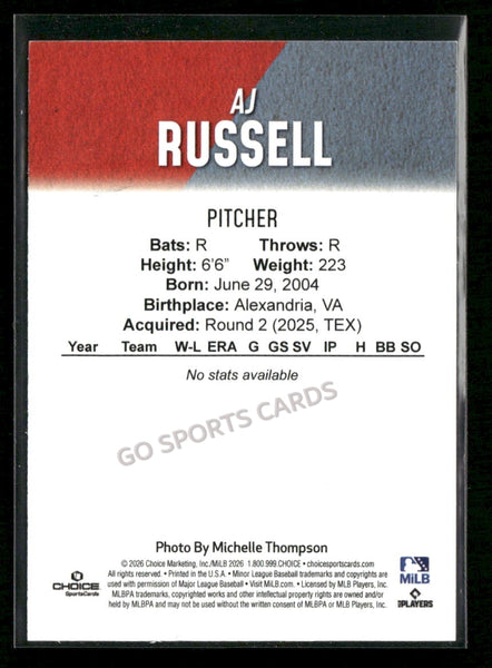 2026 Hickory Crawdads 1st AJ Russell
