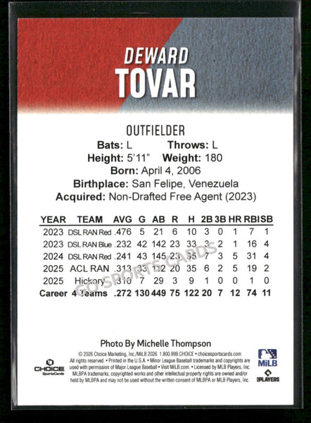 2026 Hickory Crawdads 1st Deward Tovar