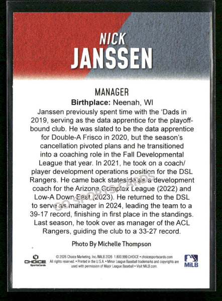 2026 Hickory Crawdads 1st Nick Janssen