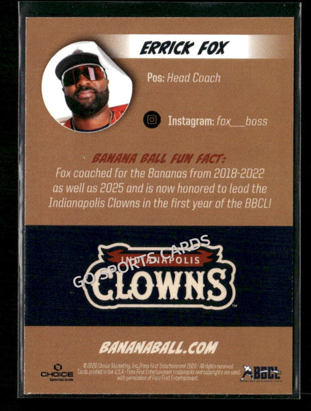 2026 Indianapolis Clowns Savannah Bananas Errick Fox