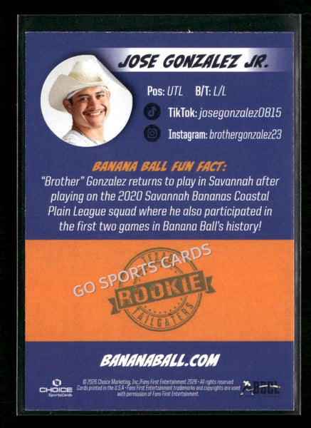 2026 Tailgaters Savannah Bananas Jose Gonzalez Jr