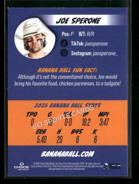 2026 Tailgaters Savannah Bananas Joe Sperone