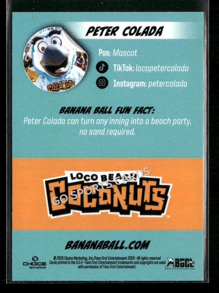 2026 Loco Beach Coconuts Savannah Bananas Peter Colada Mascot
