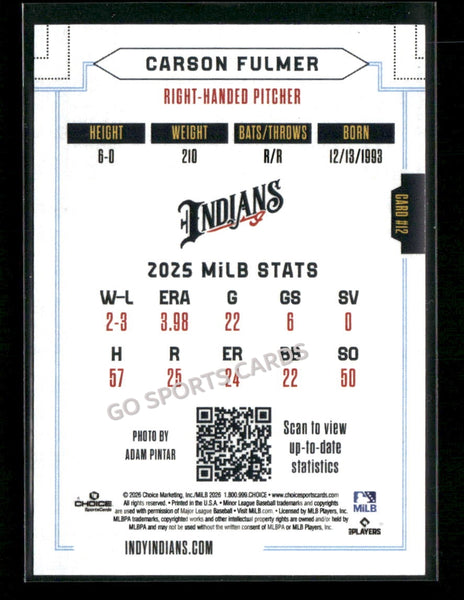 2026 Indianapolis Indians Carson Fulmer