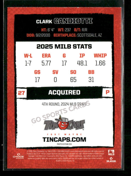 2026 Fort Wayne TinCaps Clark Candiotti