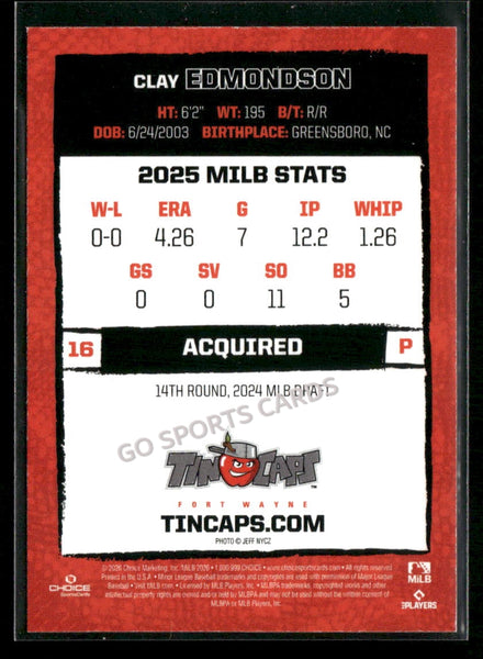2026 Fort Wayne TinCaps Clay Edmondson