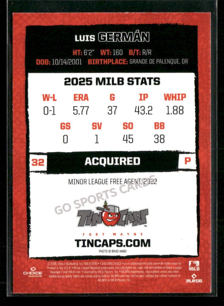2026 Fort Wayne TinCaps Luis German