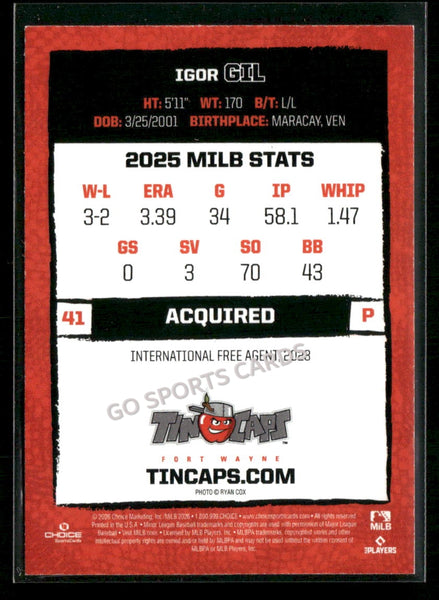 2026 Fort Wayne TinCaps Igor Gil