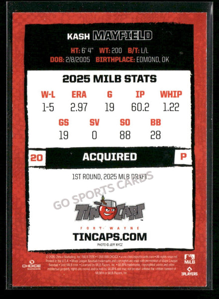 2026 Fort Wayne TinCaps Kash Mayfield