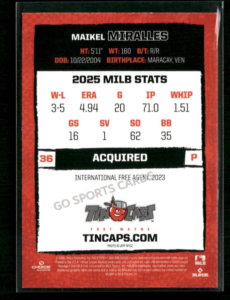 2026 Fort Wayne TinCaps Maikel Miralles