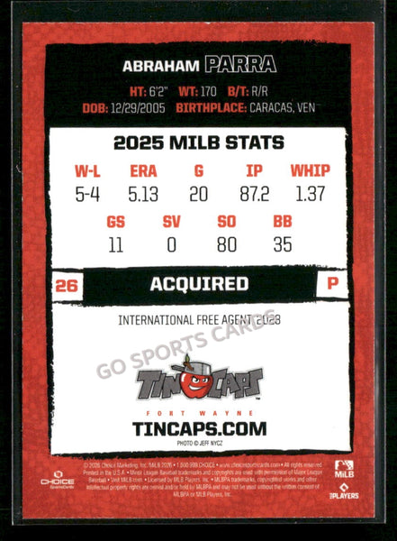 2026 Fort Wayne TinCaps Abraham Parra