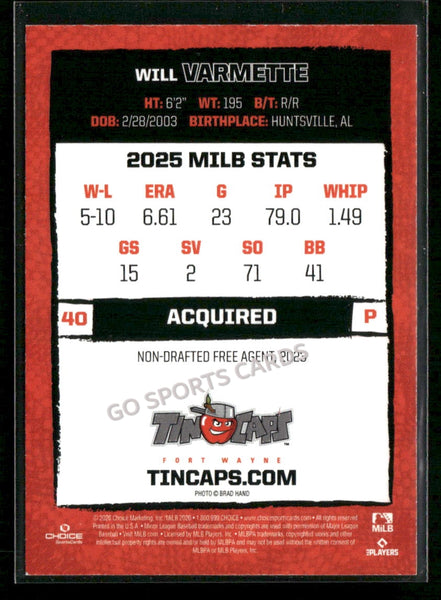 2026 Fort Wayne TinCaps Will Varmette