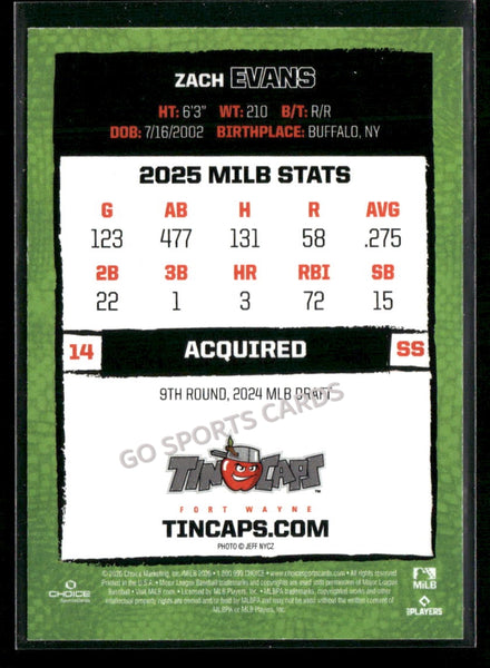 2026 Fort Wayne TinCaps Zach Evans