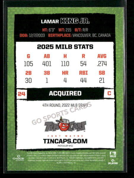 2026 Fort Wayne TinCaps Lamar King Jr