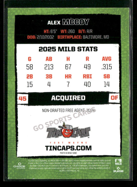 2026 Fort Wayne TinCaps Alex McCoy