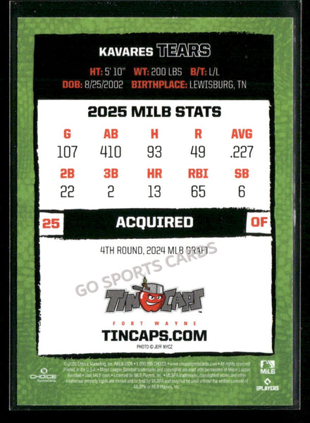 2026 Fort Wayne TinCaps Kavares Tears