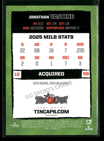 2026 Fort Wayne TinCaps Jonathan Vastine