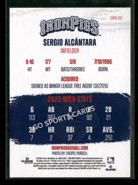 2026 Lehigh Valley IronPigs Sergio Alcantara