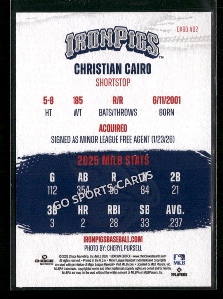 2026 Lehigh Valley IronPigs Christian Cairo