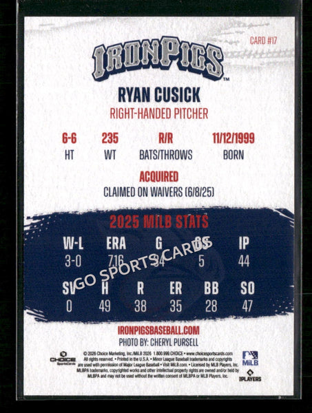 2026 Lehigh Valley IronPigs Ryan Cusick